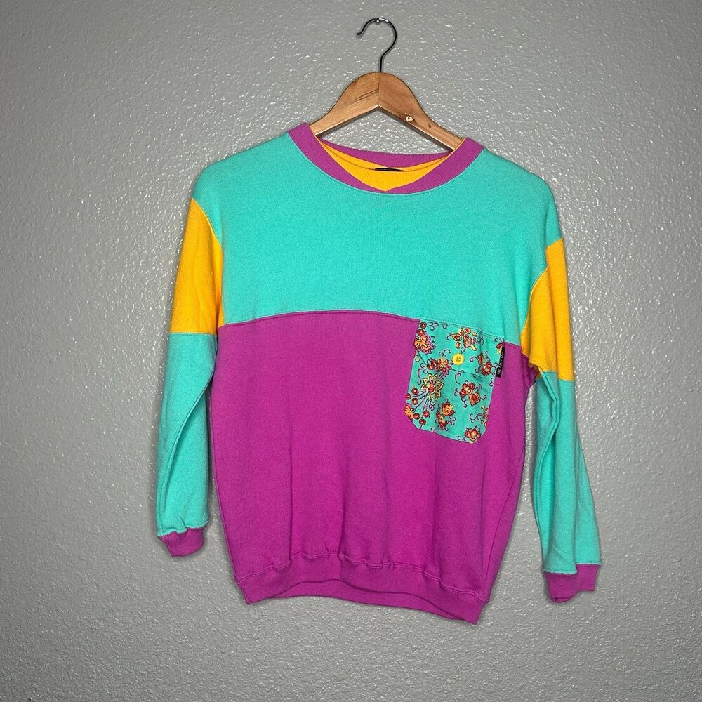 Vintage 80s Generra Giovenezza Colorblock girls sweatshirt Medium
